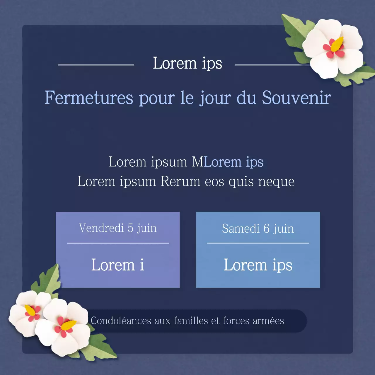 Informations sur la prise en charge du jour du Souvenir