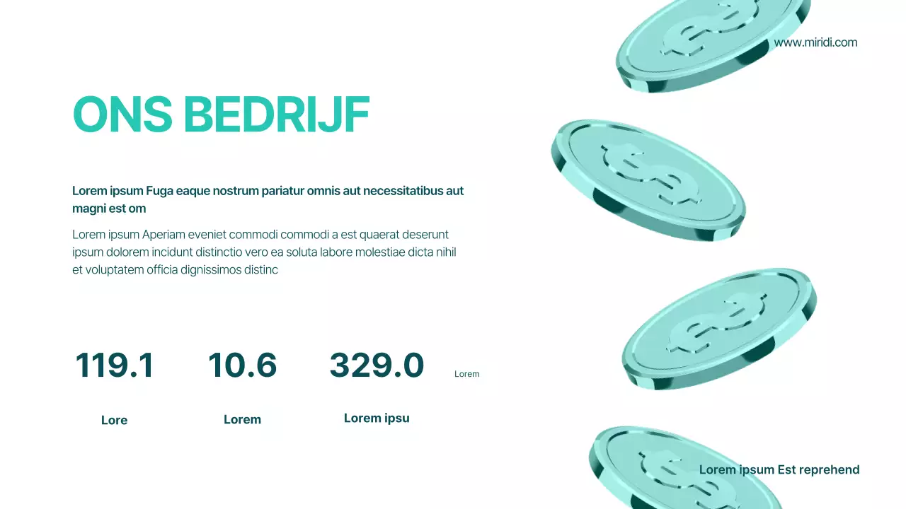 Een prospectus van een makelaarskantoor in mint en wit met geometrische vormen