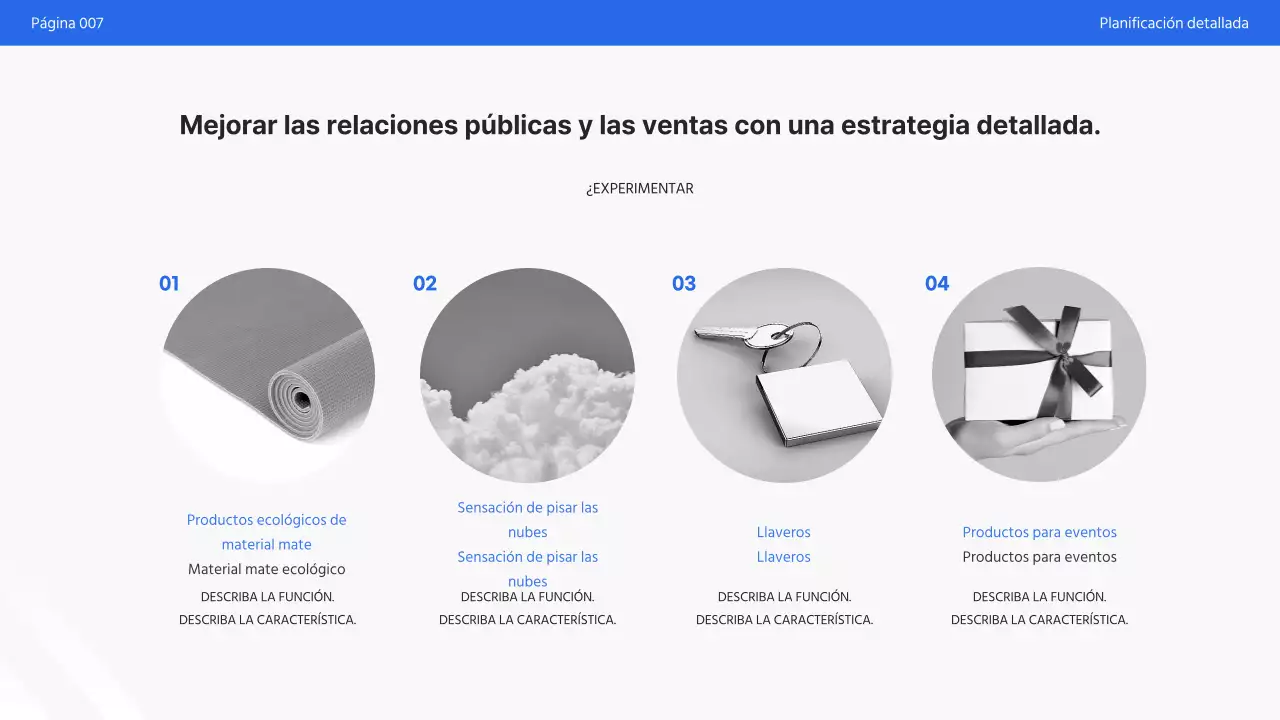 Sencilla presentación promocional en blanco y azul