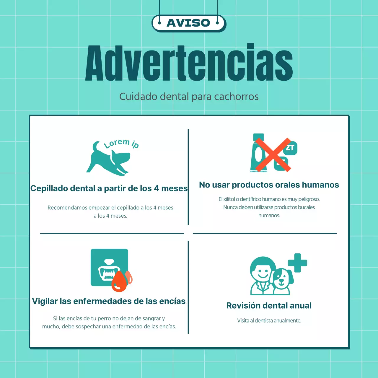 Cepillado ilustrado para perros en color menta y amarillo