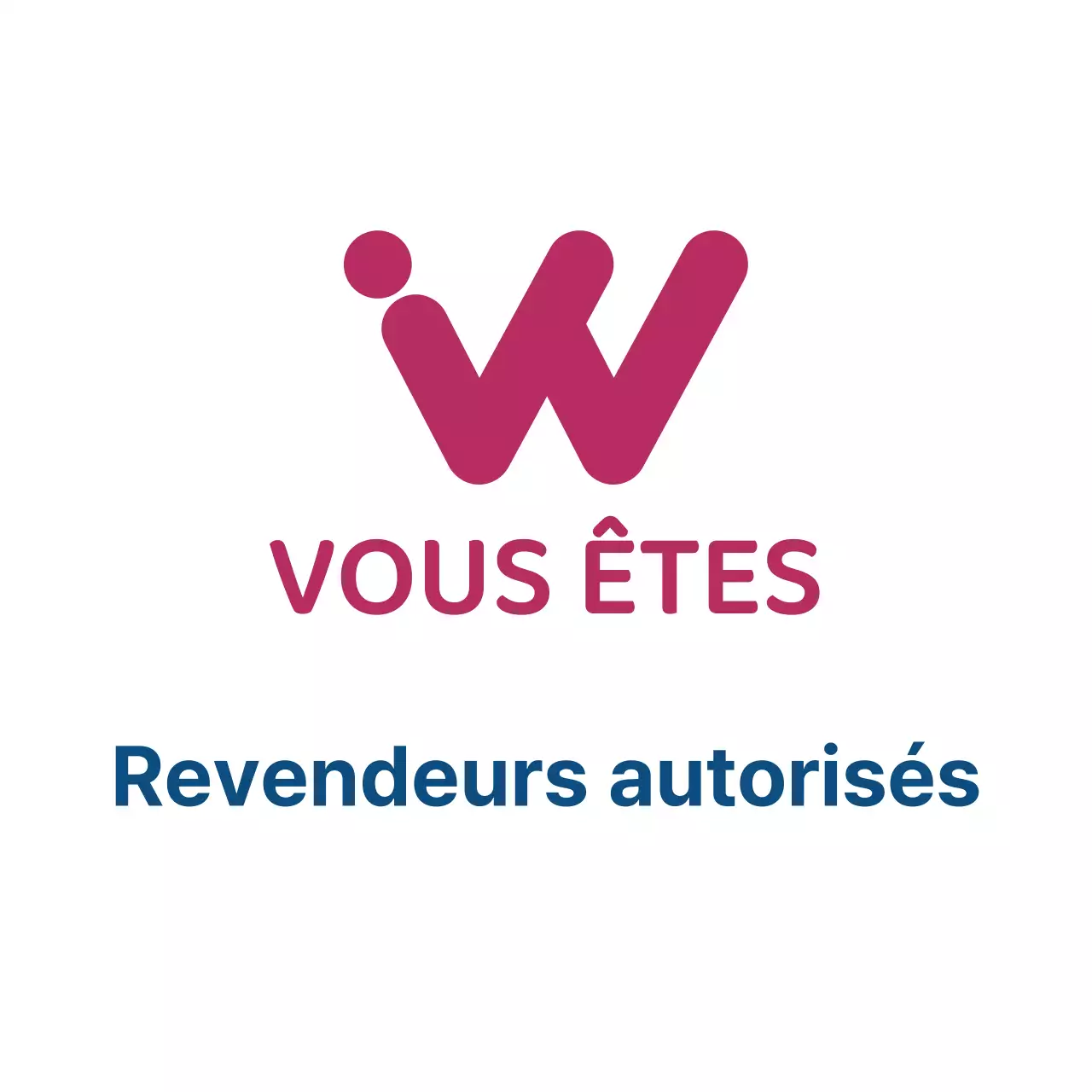 Promouvoir la certification des distributeurs agréés avec le logo et le texte de la marque en violet et bleu marine.