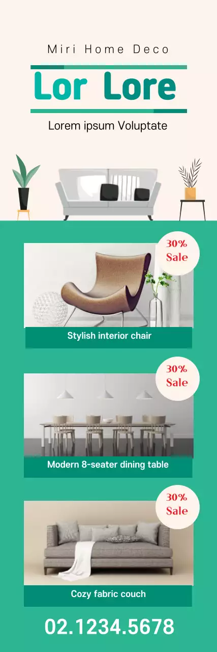 Banner de promoção de venda de móveis modernos verdes