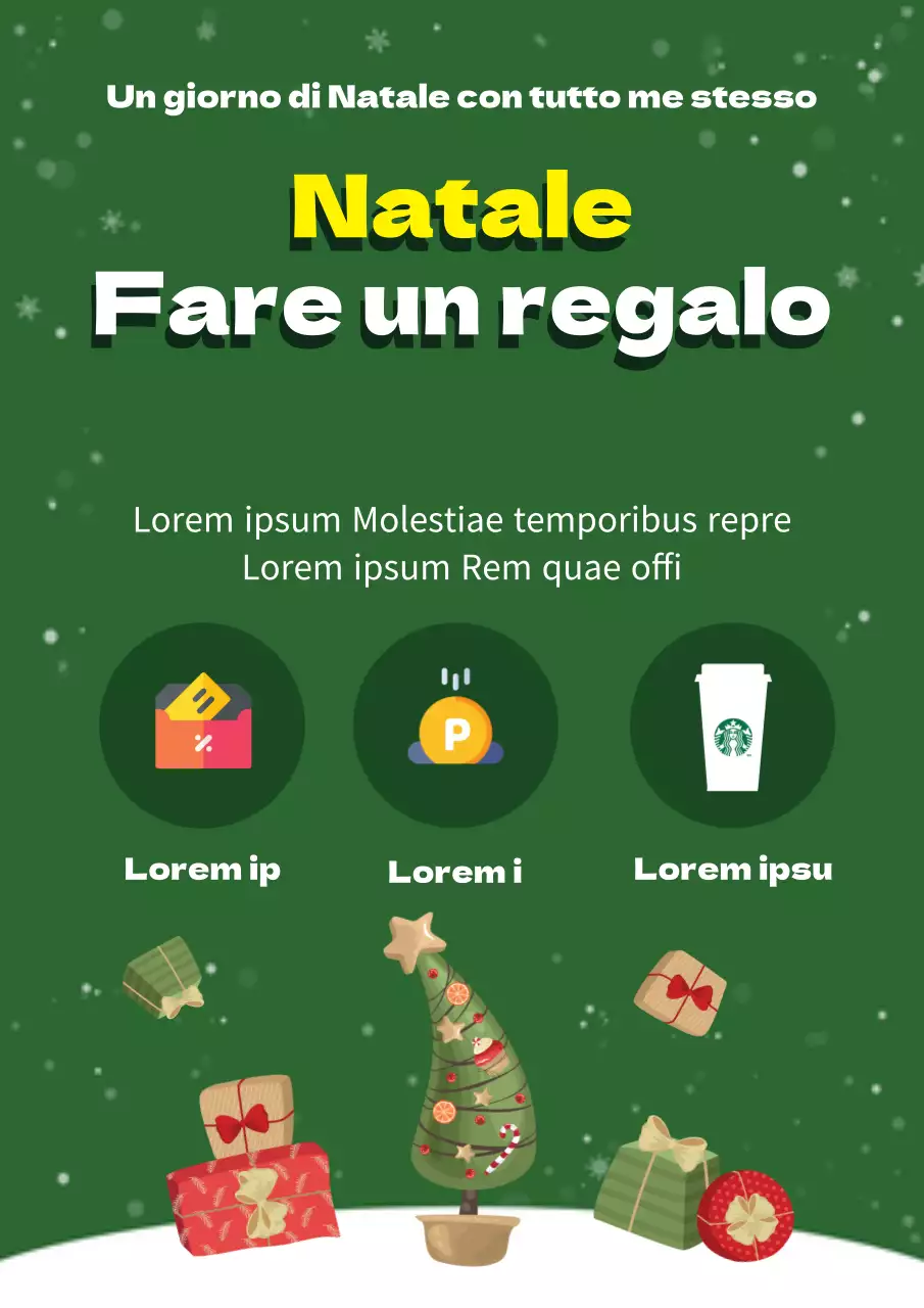 Promuovete un evento con l'illustrazione di un albero e di un regalo di Natale verde