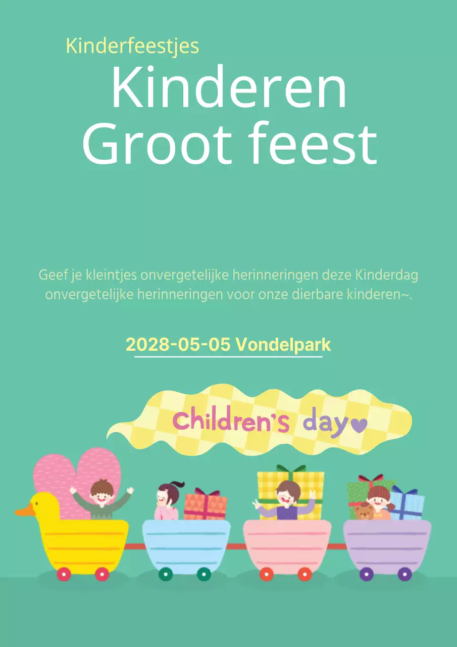 Promoot kinderdagevenementen met turquoise illustraties van kinderen