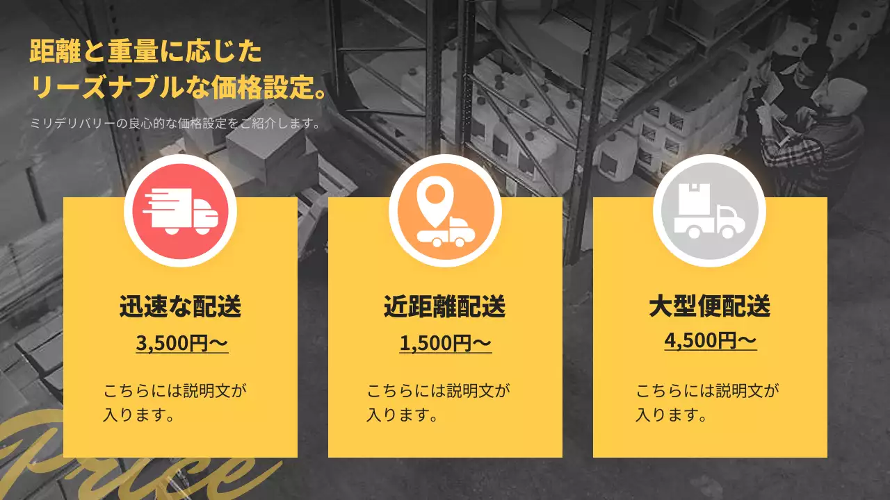 黄色 モダン 配送 企画書 プレゼンテーション