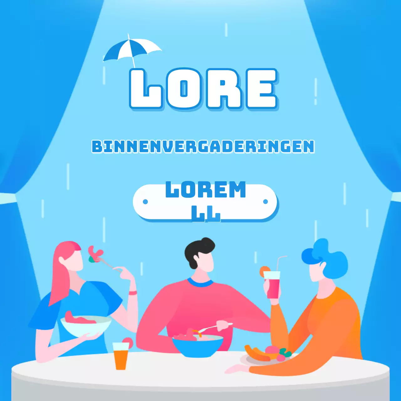 Blauwe illustratie Aanbevolen overdekte ontmoetingsplaatsen in het regenseizoen