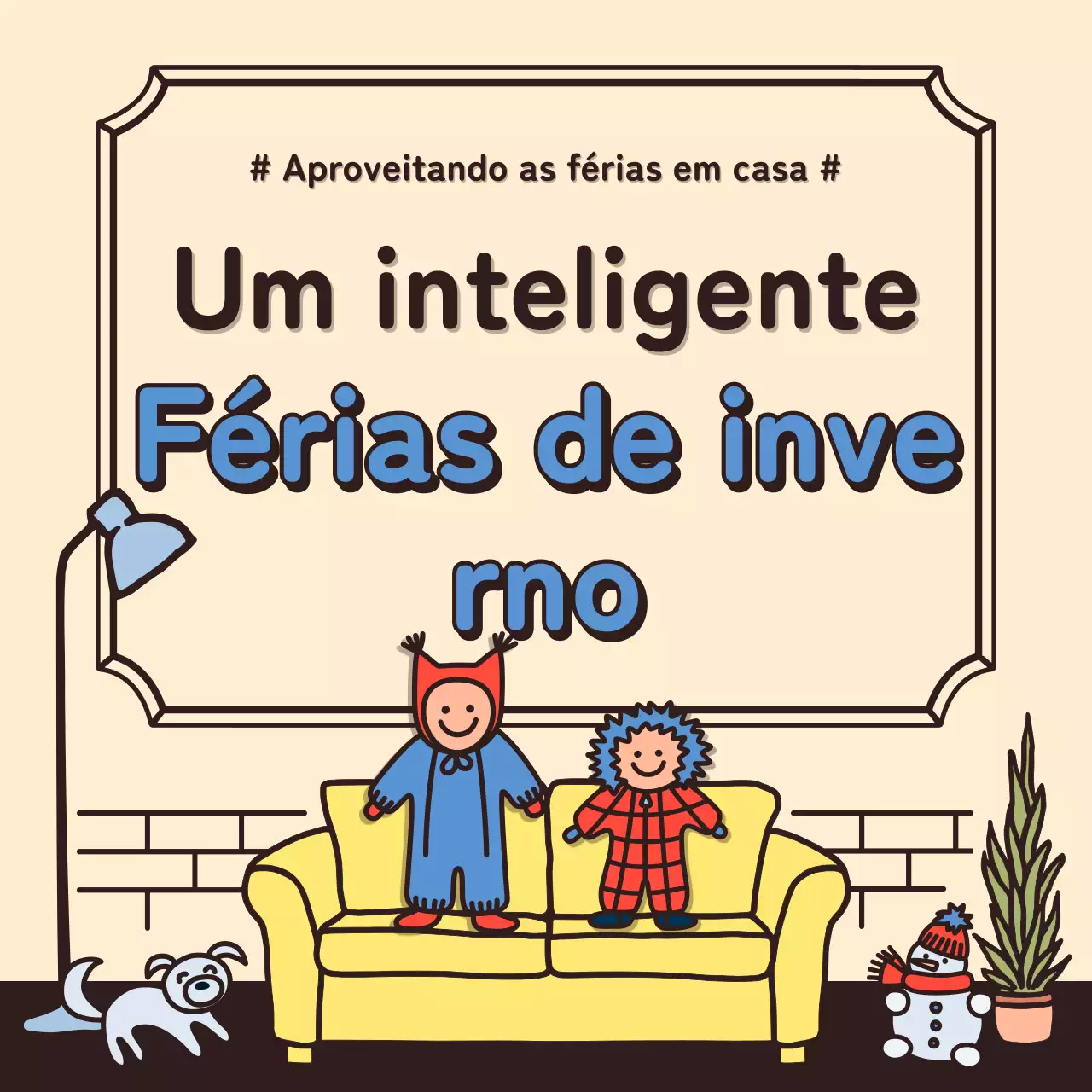Férias de inverno com ilustrações giras em bege