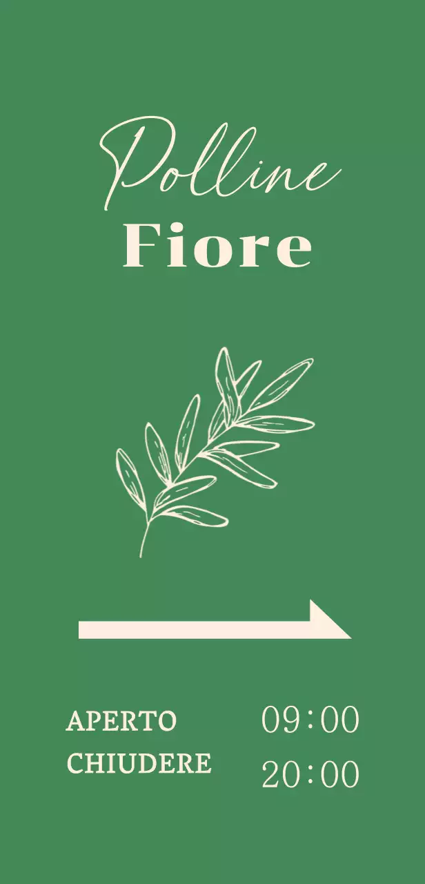 Insegna di un negozio di fiori con illustrazioni botaniche su sfondo verde