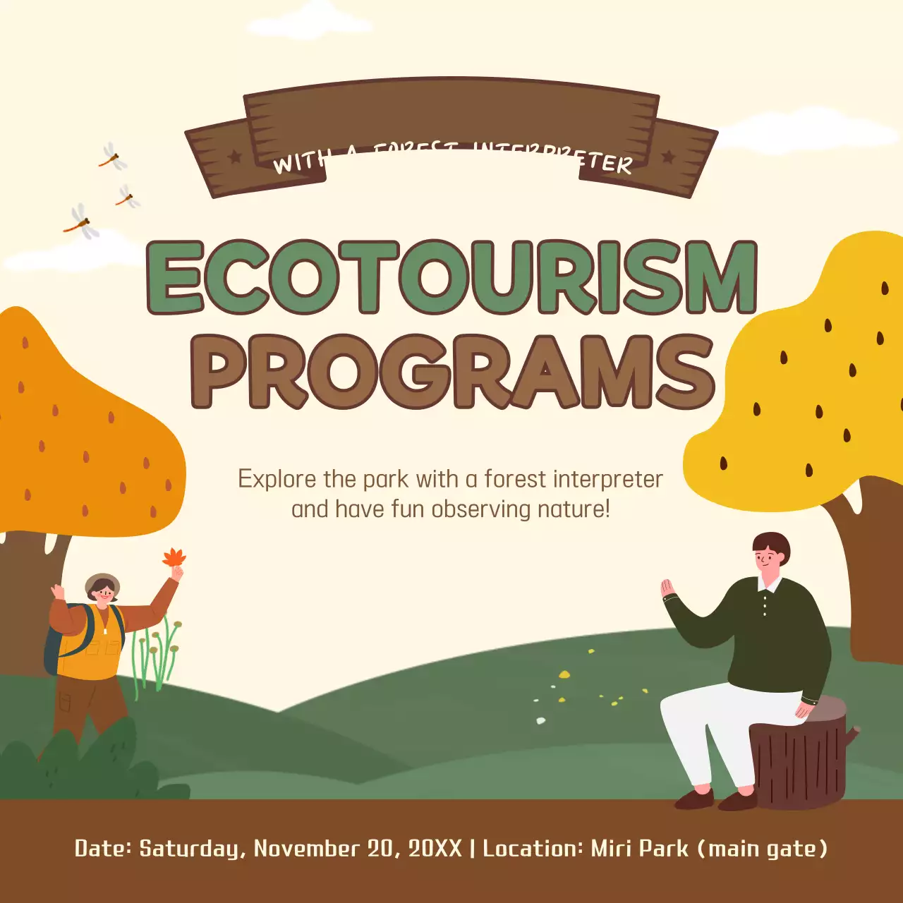 녹색과 갈색의 생태 탐방 안내 테마