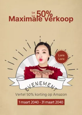 Eenvoudige beige en rode flyer voor een prijsverlagend verkoopevenement