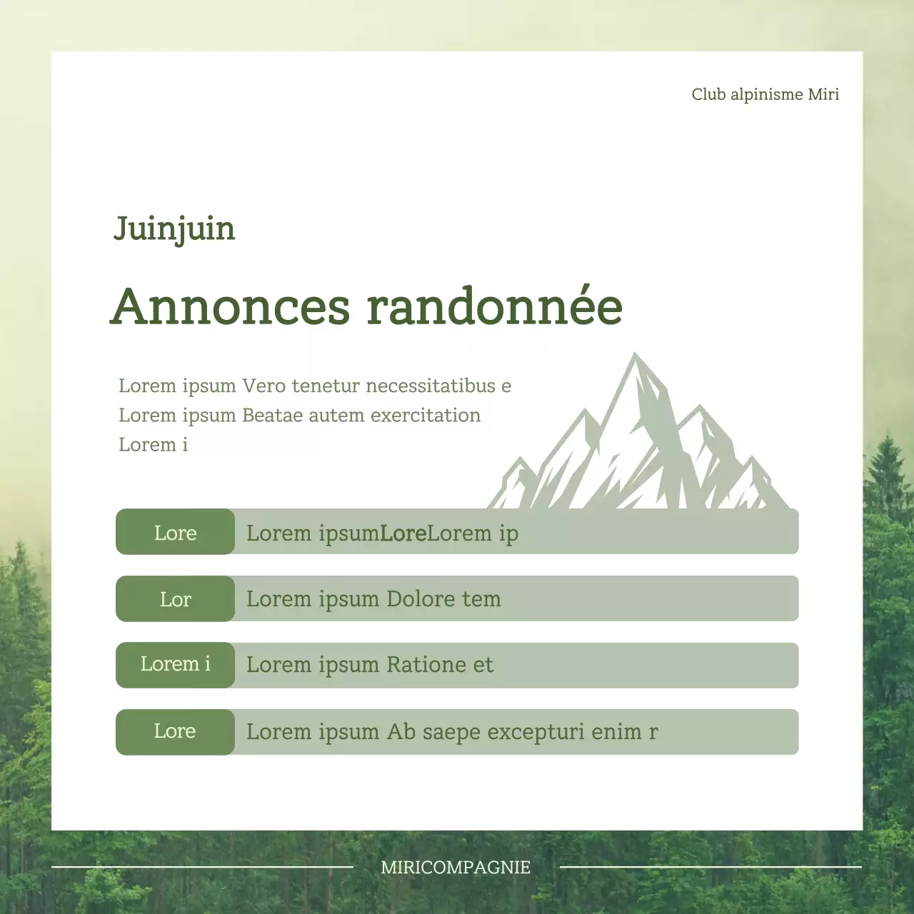 Un thème d'annonces de randonnées simples, vertes et régulières