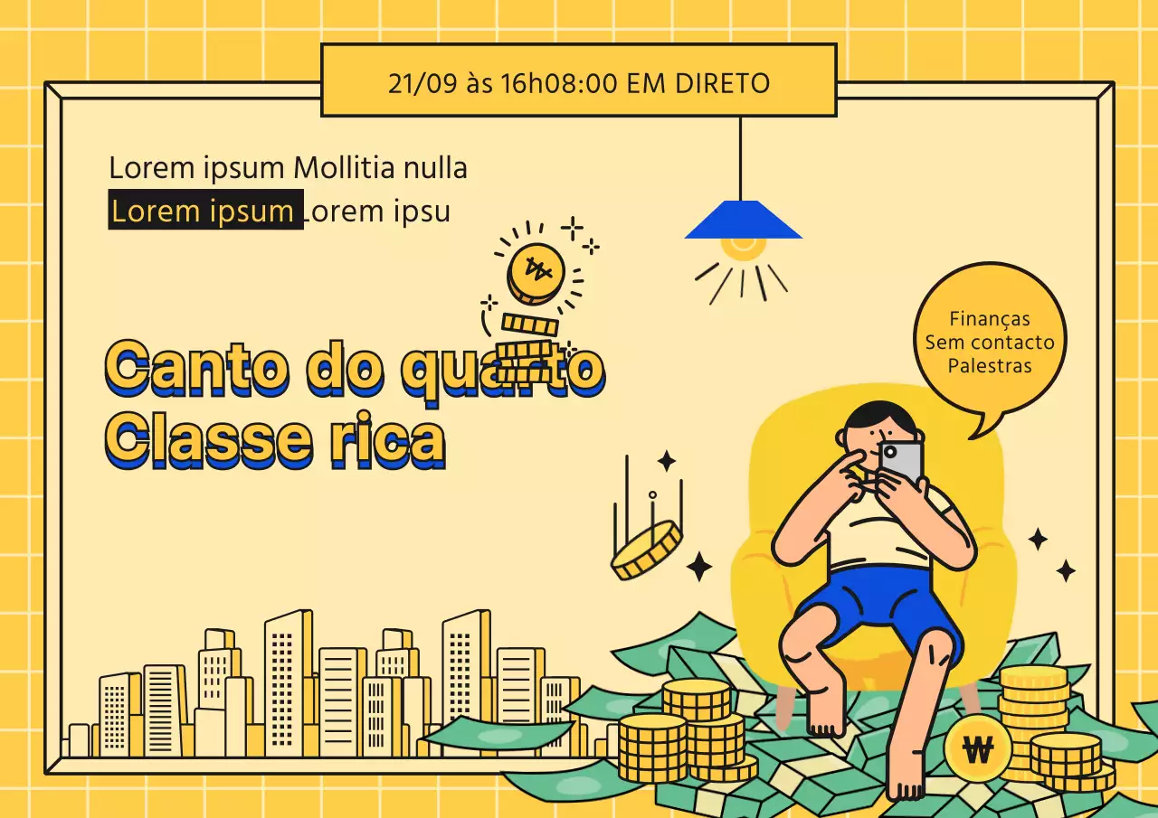 Lições de finanças ilustradas em amarelo e azul
