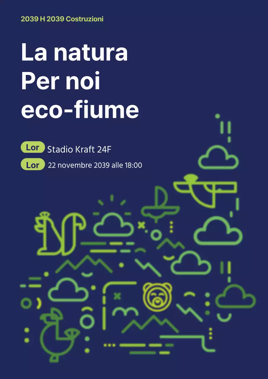 Semplice promozione di seminario ambientale con illustrazione di linea blu navy e verde