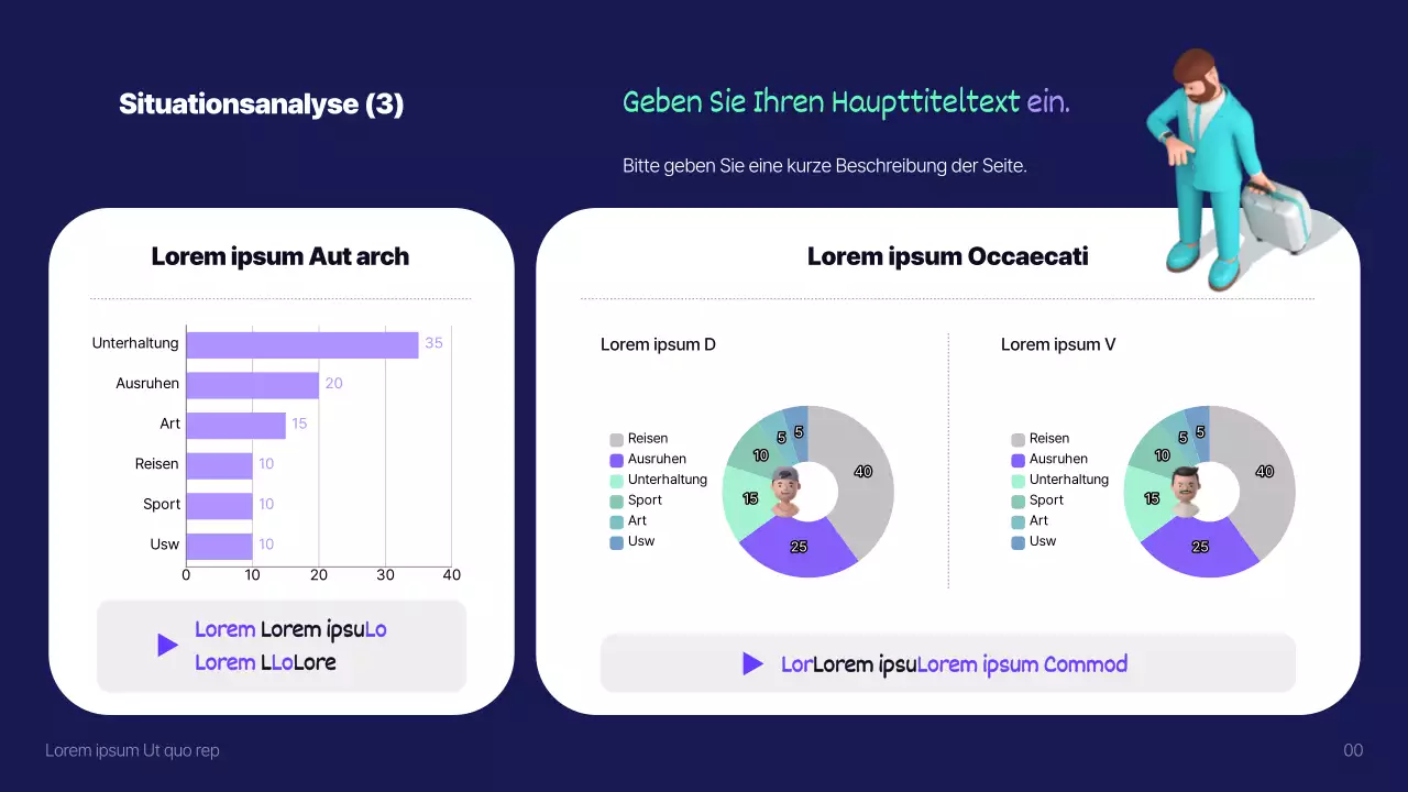 3D-illustrierter Marketingplan für Werbung in Blau (Präsentation)