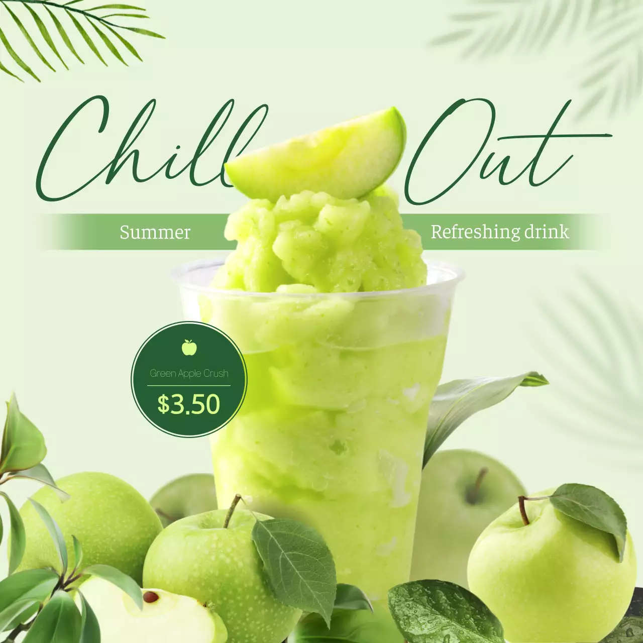 Promote apple slush with a crisp, fresh, tropical concept centered around a lime green image