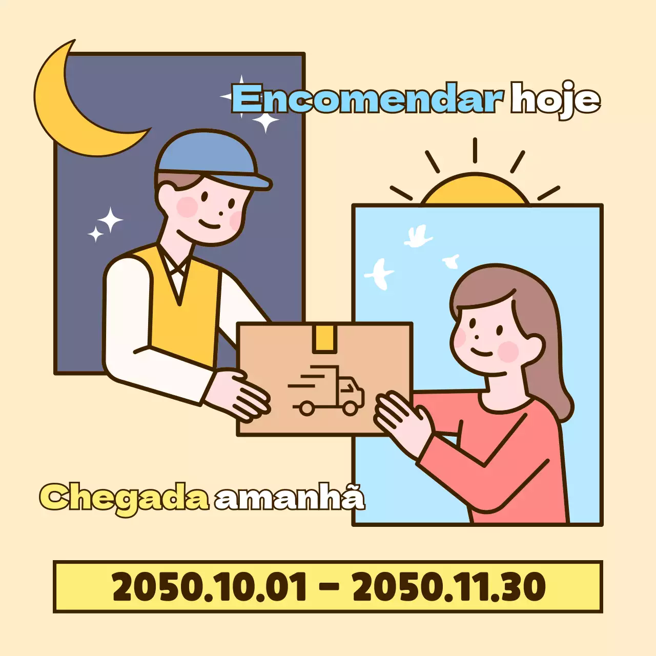 Ilustração de moldura de céu amarelo a promover a entrega num dia
