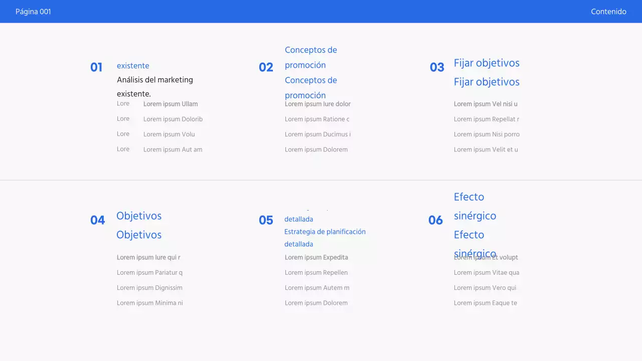 Sencilla presentación promocional en blanco y azul