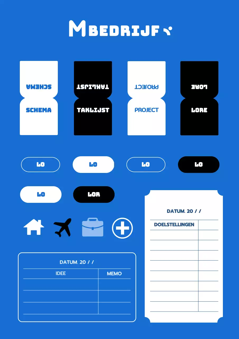 Indexconcept in zwart, wit en blauw