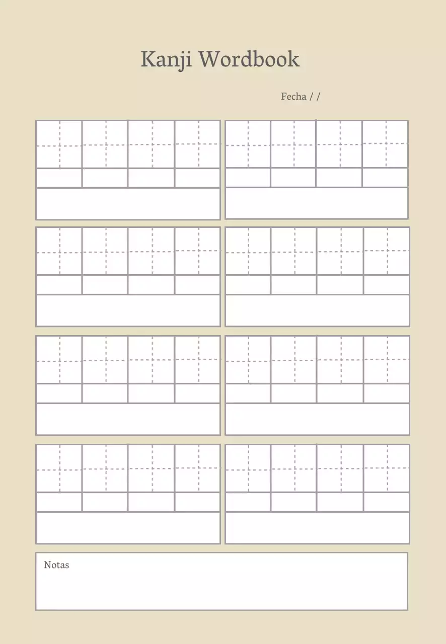 Libro de palabras kanji sencillas de línea beige