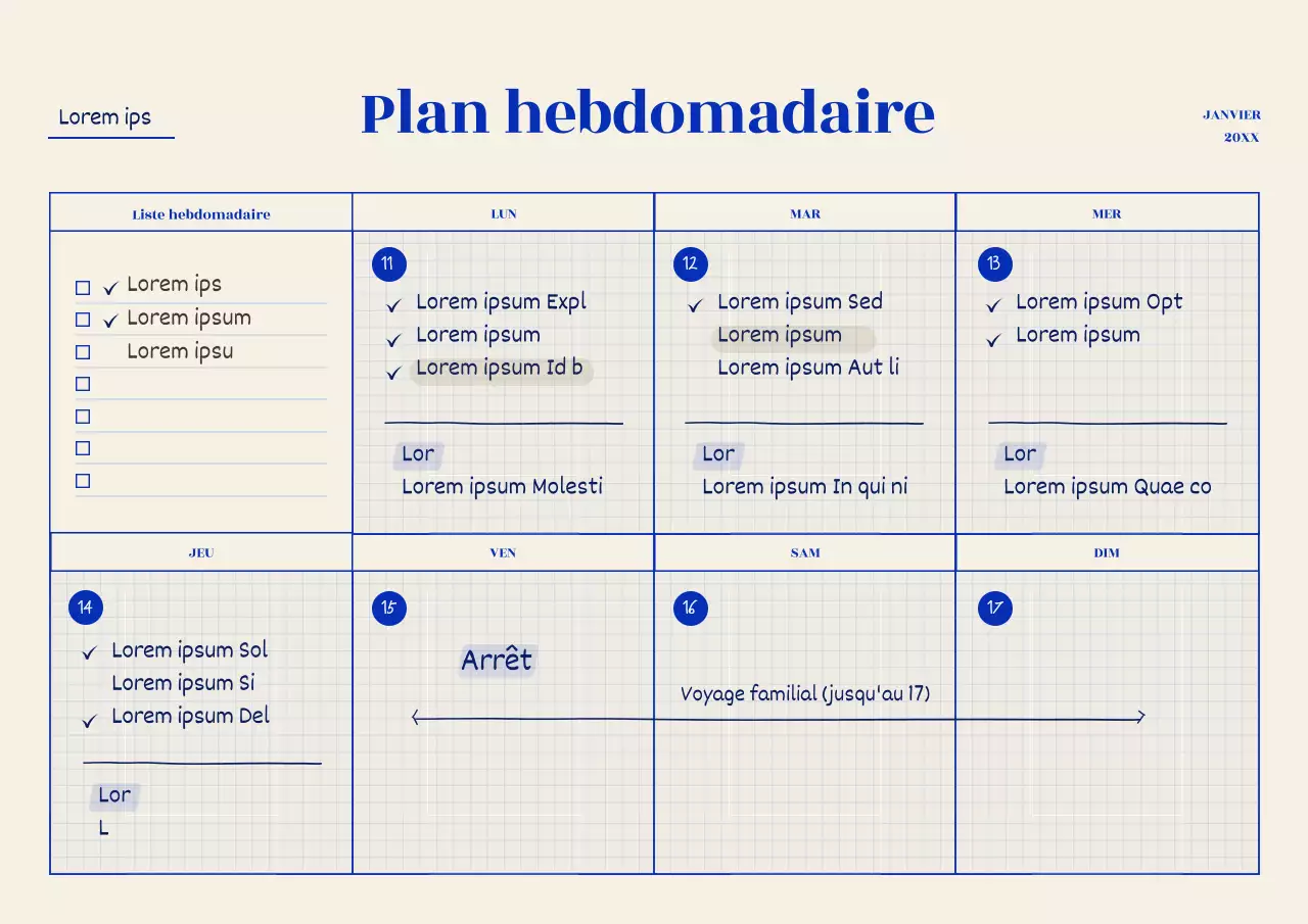 Good Note Weekly avec un concept de grille bleue