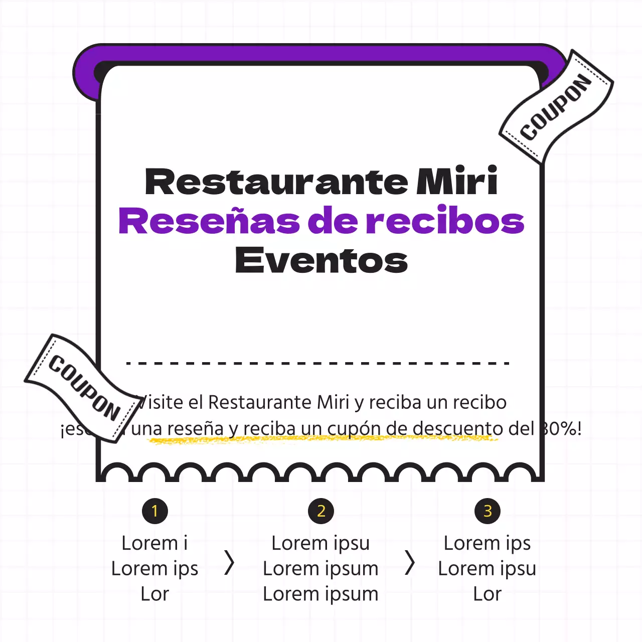 Contenido del evento de revisión de recibos en morado y negro