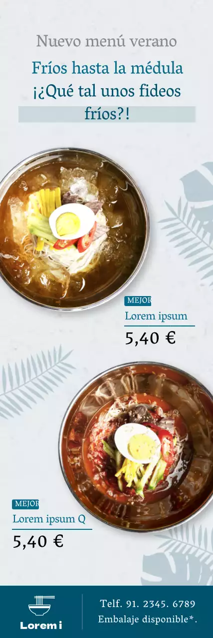 Comida de verano fideos fríos X-banner en azul claro y azul marino