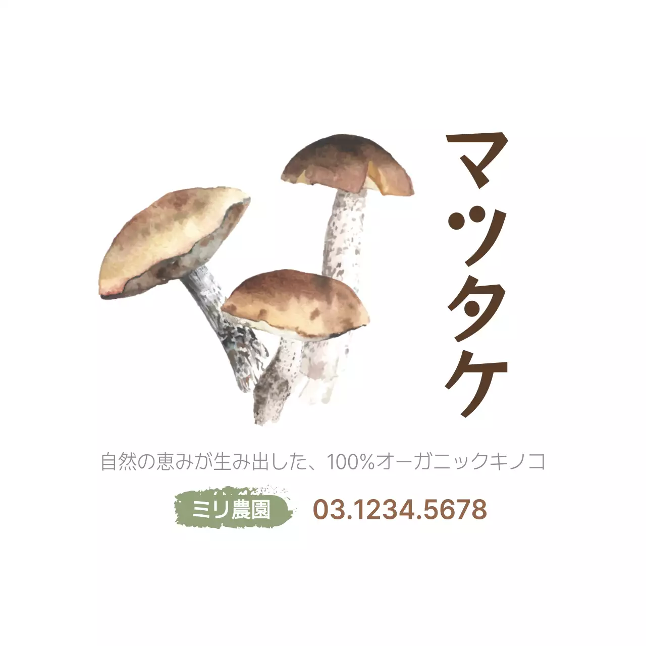 茶色 シンプル キノコ ラベル ファンシーバナー