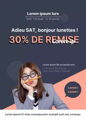 Faites la promotion d'un événement de remise de LASIK avec une photo d'un étudiant portant des lunettes bleues et roses.