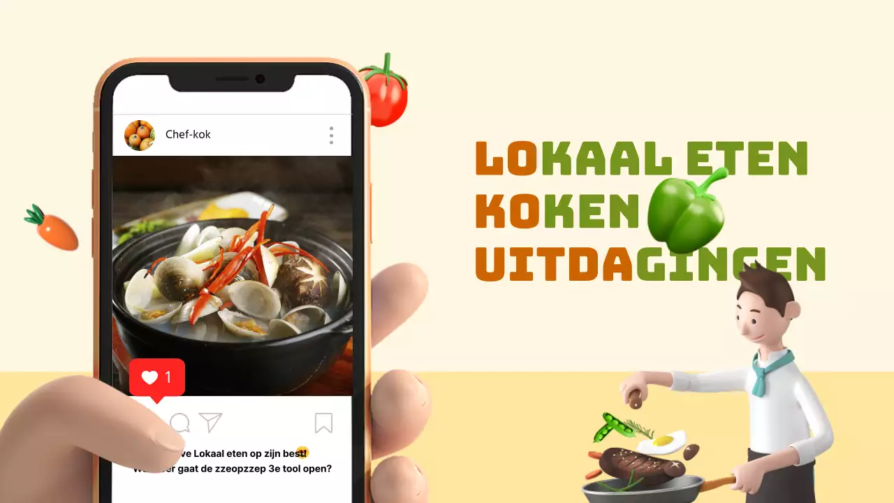 Clean concept lokale keuken thema met oranje kaki 3D-graphics en fotorealistische beelden