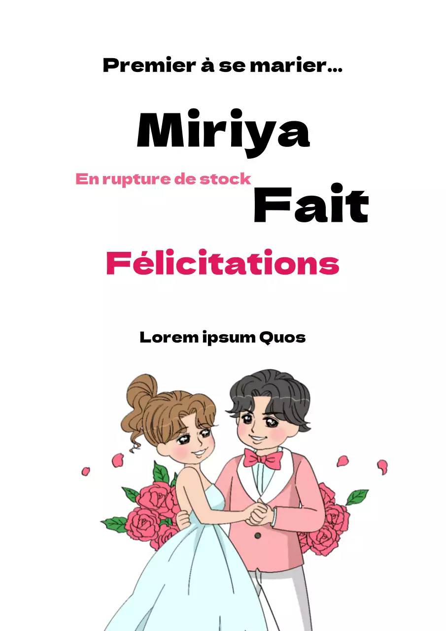 Message de félicitations pour un mariage, affiche promotionnelle en rose et blanc