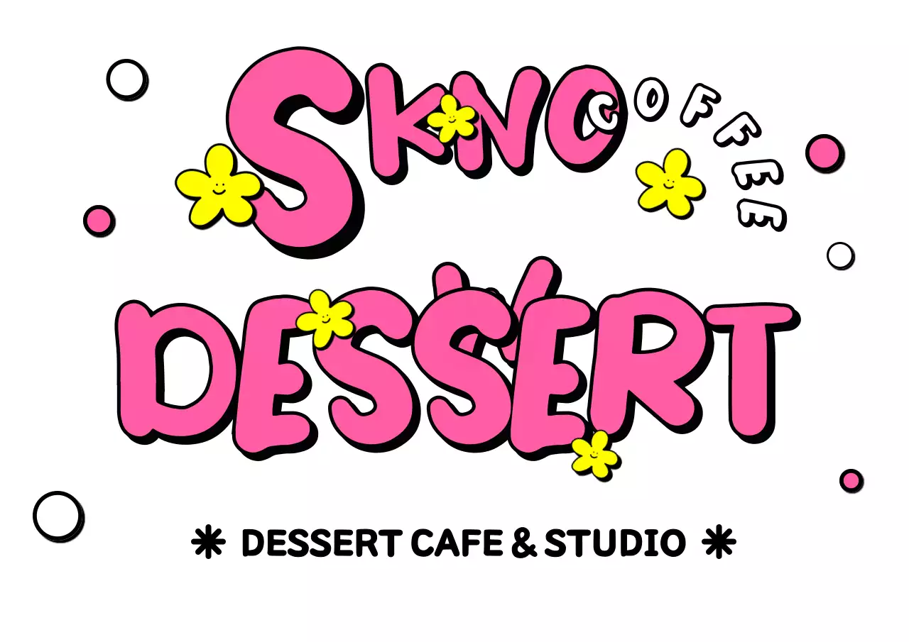 Desain toko makanan penutup berkonsep remaja yang lucu dengan warna merah muda dan kuning