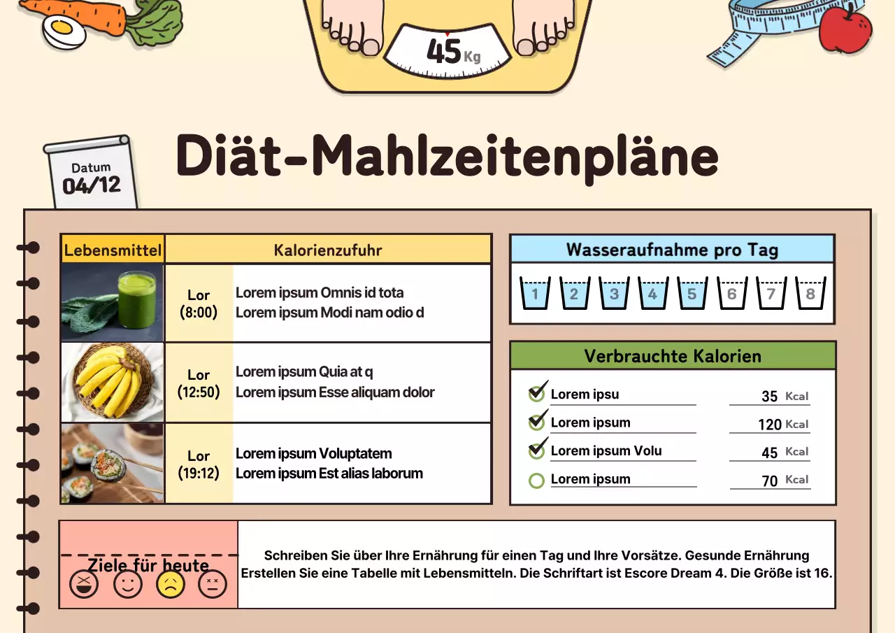 Beige Browns Notizen Konzept Diät Mahlzeit Plan