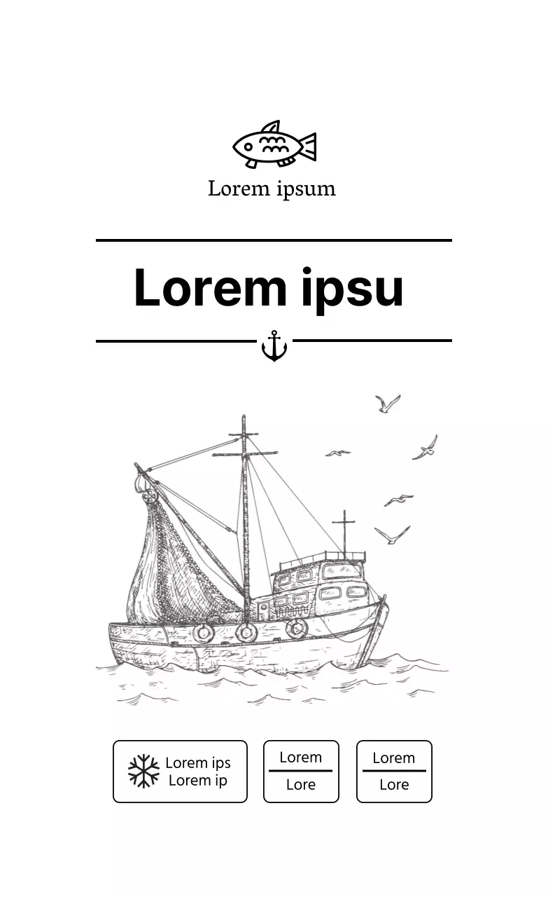 Einfaches Etikett für Meeresfrüchte mit weißer Illustration