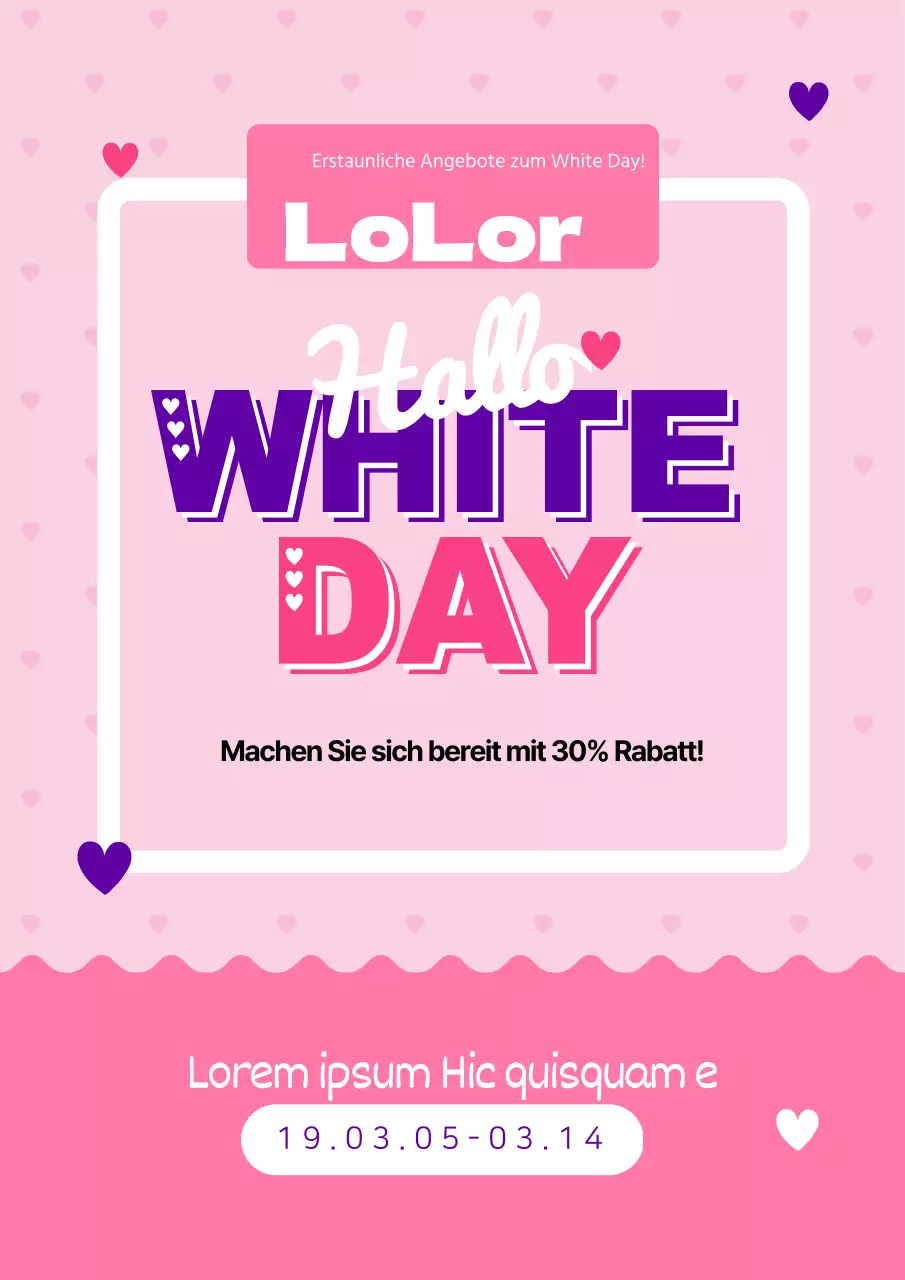 Bewerben Sie Ihre Veranstaltung zum Weißen Tag mit einem hübschen rosa Konzept