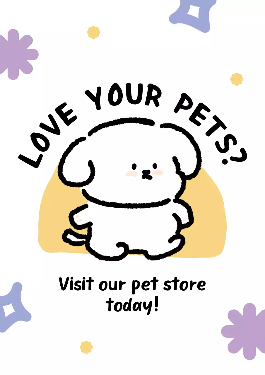 Interior anak anjing yang lucu dalam warna ungu dan kuning