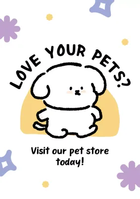 Interior anak anjing yang lucu dalam warna ungu dan kuning