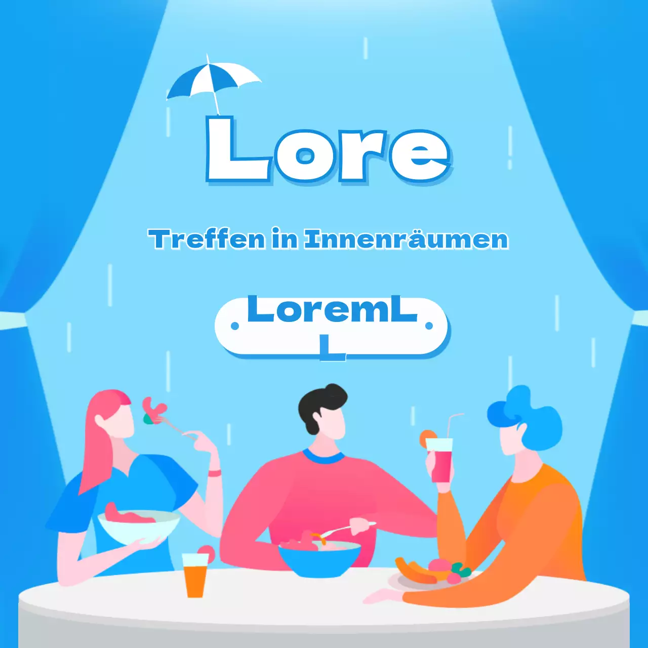 Illustration in blau Empfohlene Treffpunkte in der Regenzeit