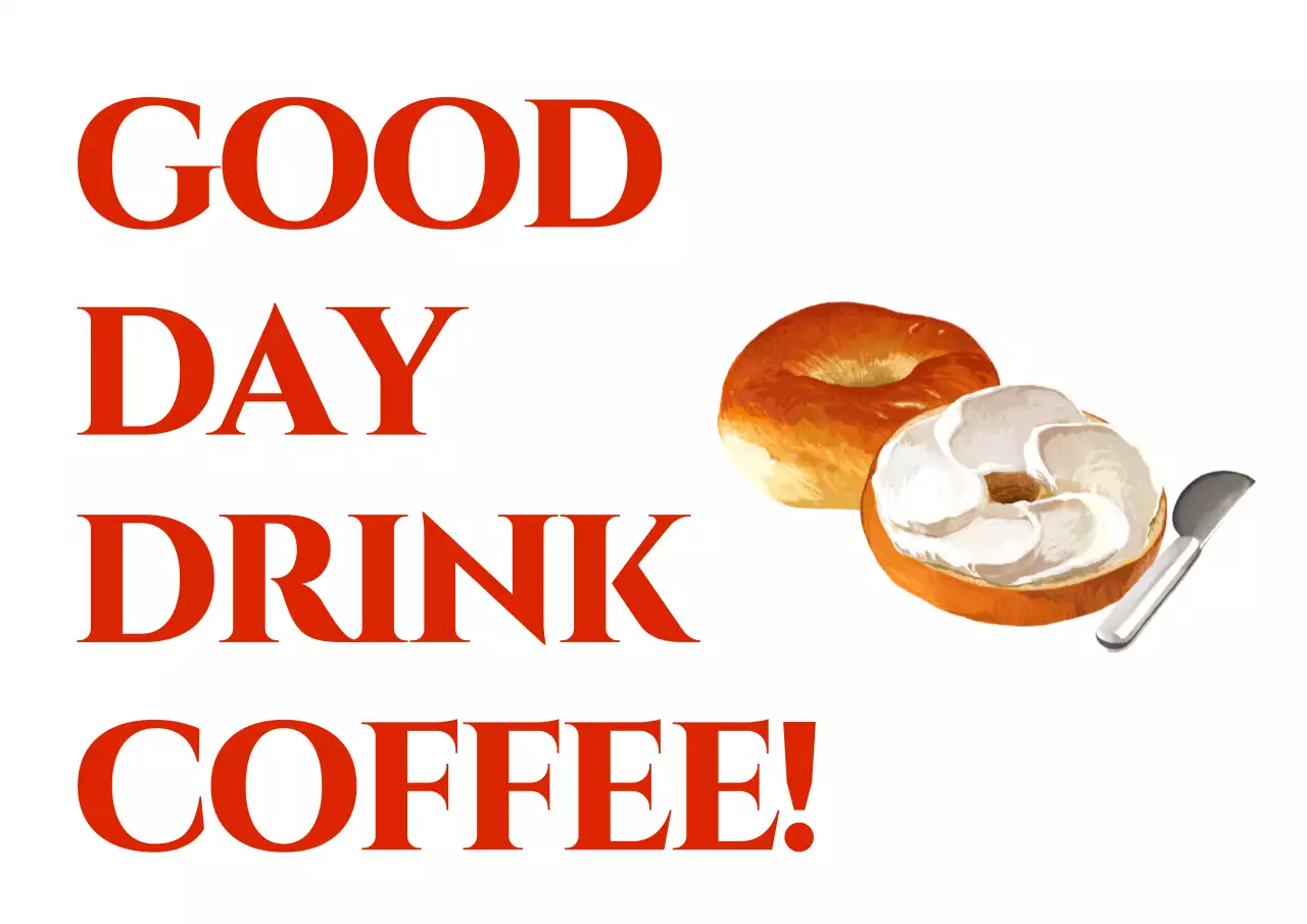 Design a cafe with cafe-related text and hours in red.