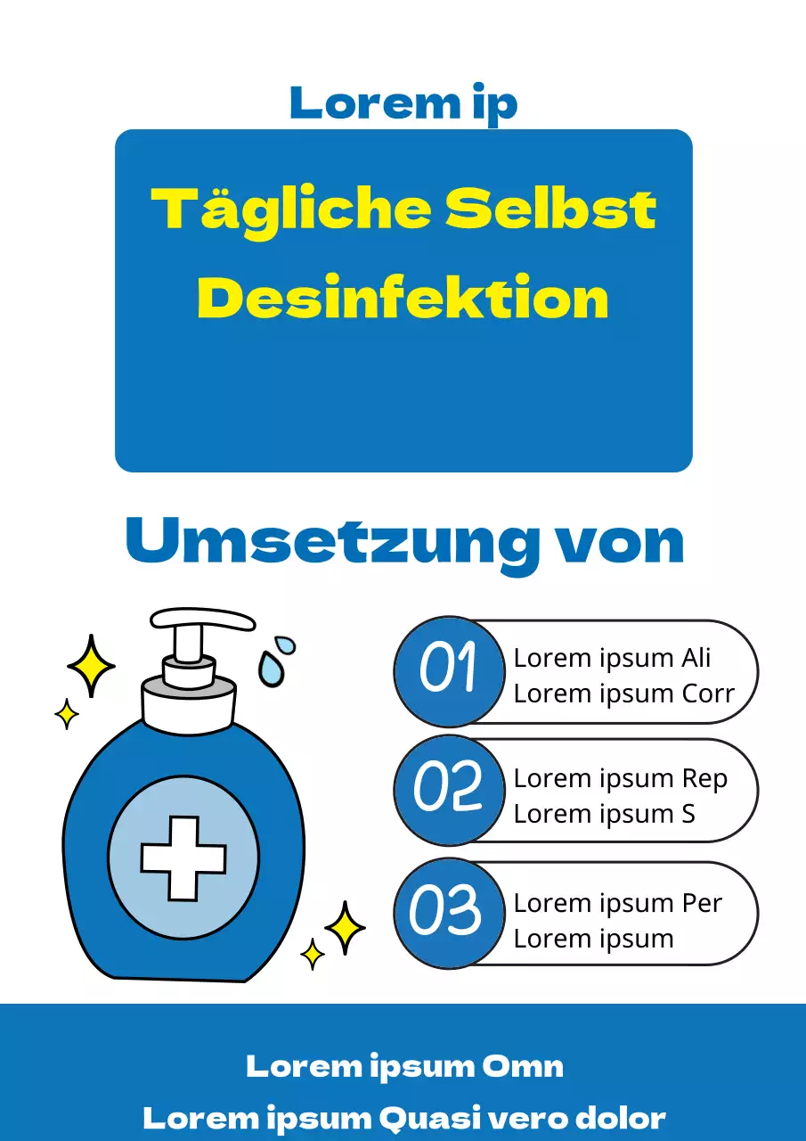 Ein einfaches blau-gelbes Flugblatt, das die Desinfektion und Desinfizierung des Geschäfts ankündigt.
