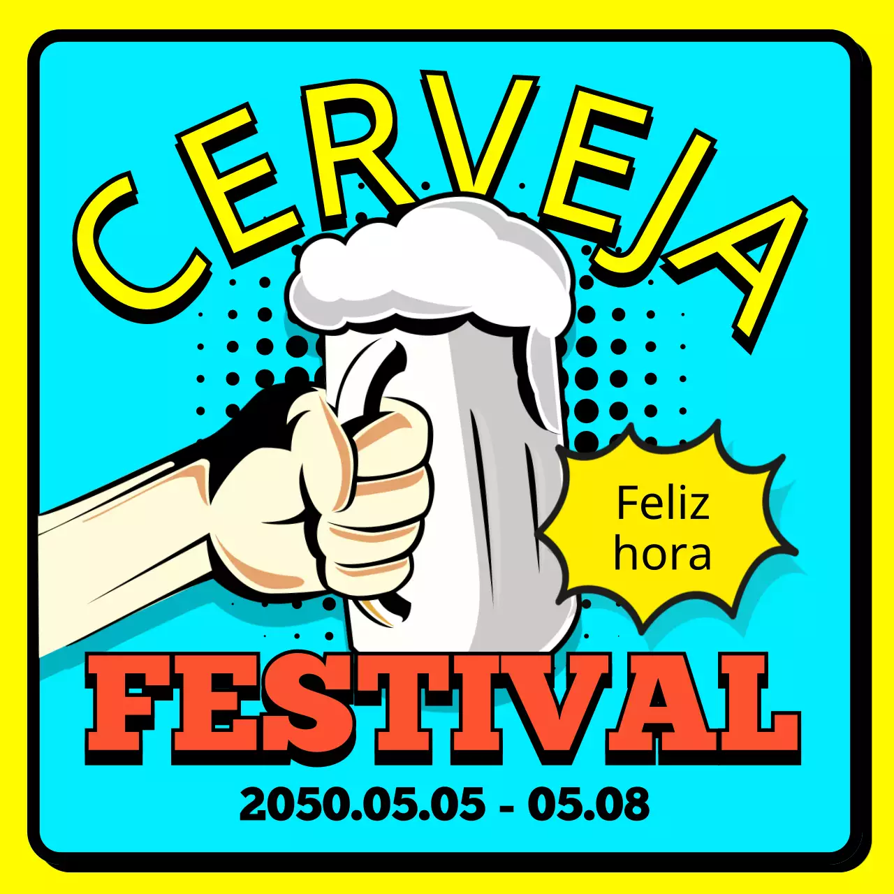 Promover festivais de cerveja em azul claro e amarelo