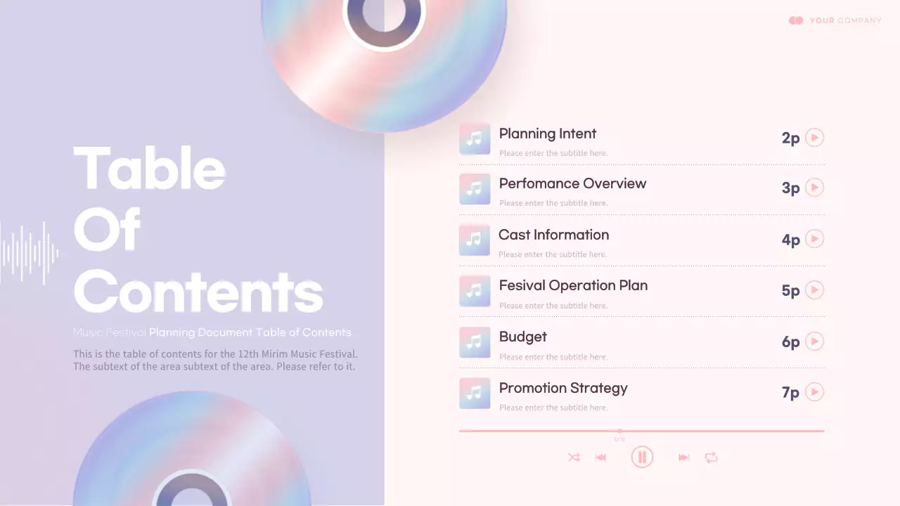 핑크 모던 뮤직 페스티벌 플랜 프레젠테이션