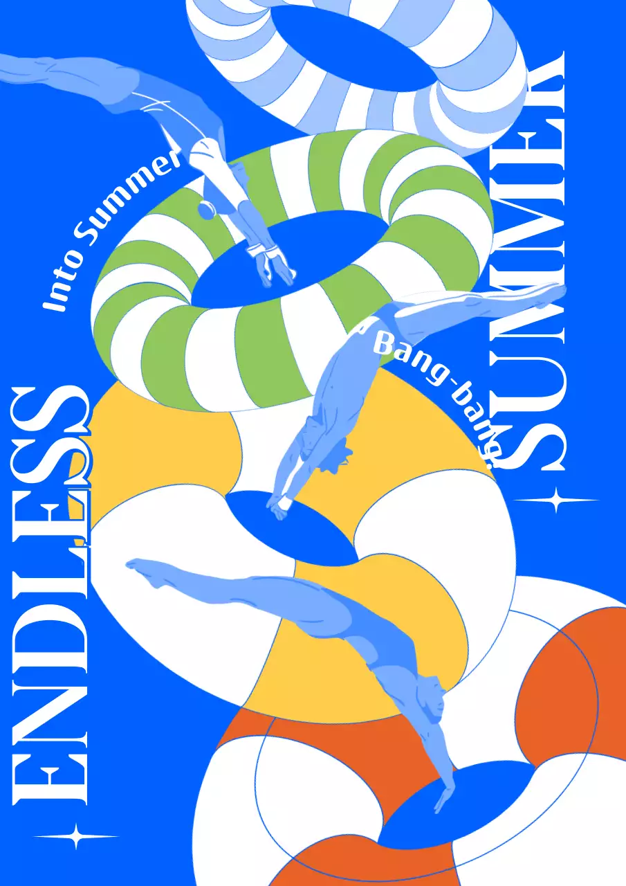 Cool summer illustration artwork with blue background