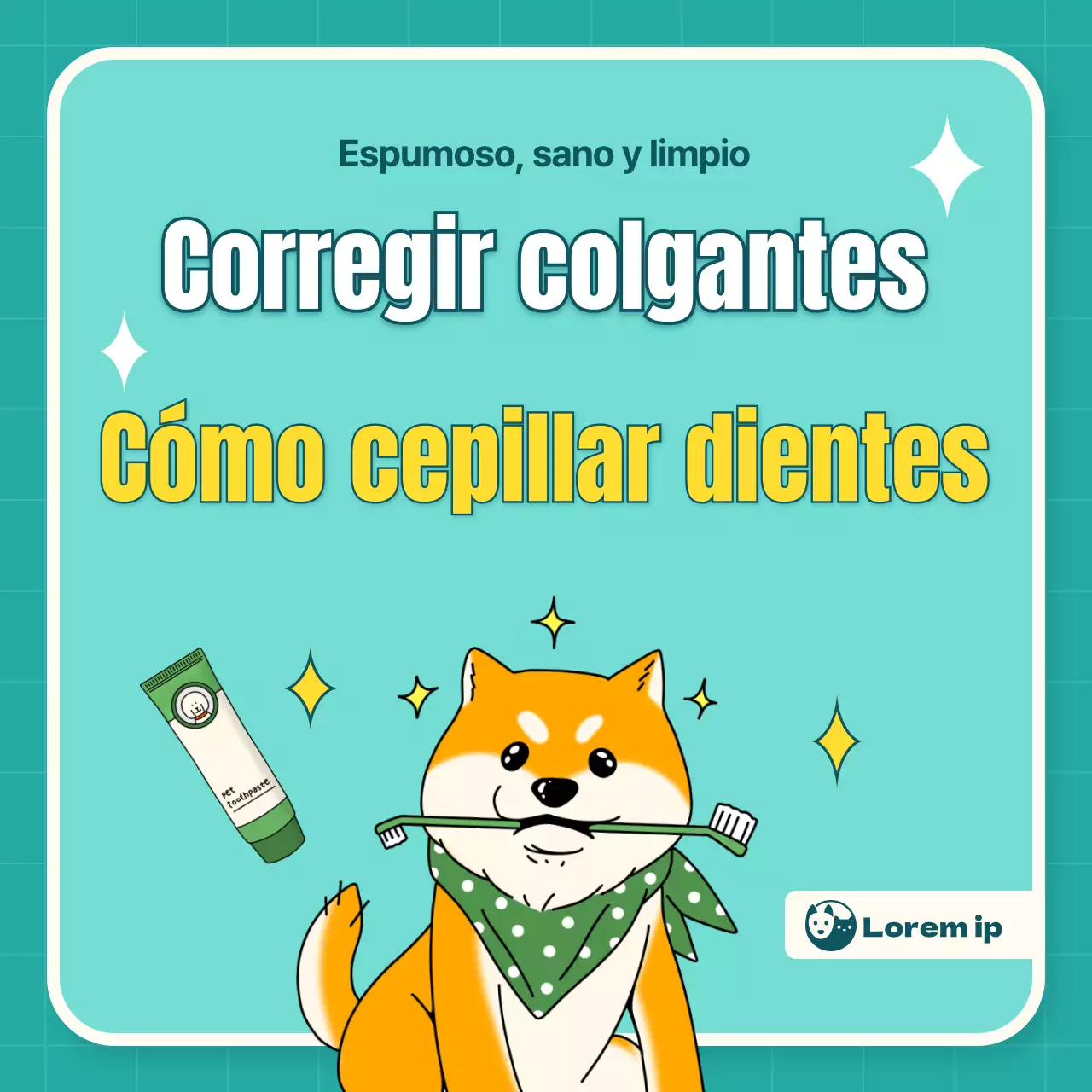 Cepillado ilustrado para perros en color menta y amarillo