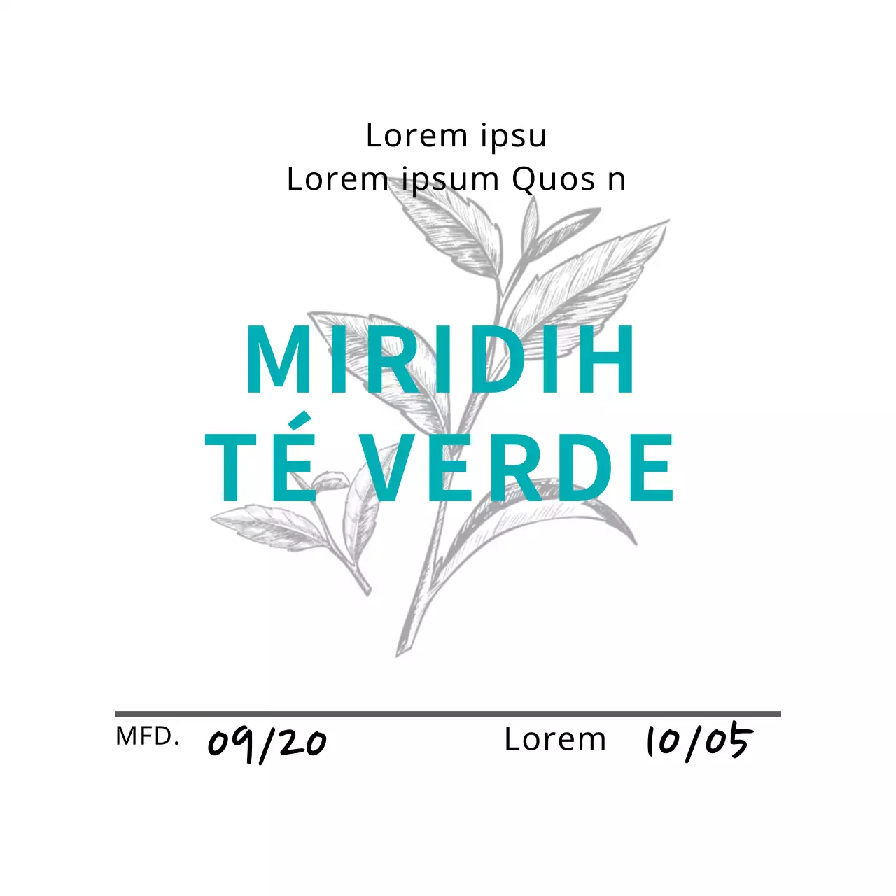 Ilustración Azul Neat Cafe Etiqueta Té Verde