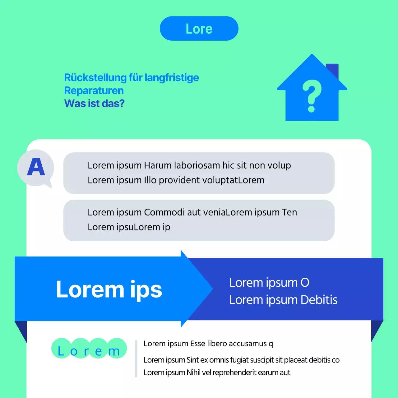 Blaues und mintfarbenes Haussymbol Rückstellung für langfristige Reparaturen