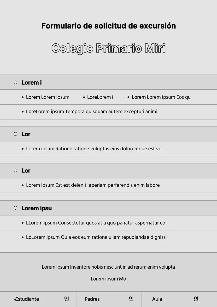 Diseño gris y sencillo del formulario de solicitud de aprendizaje experimental en la escuela primaria
