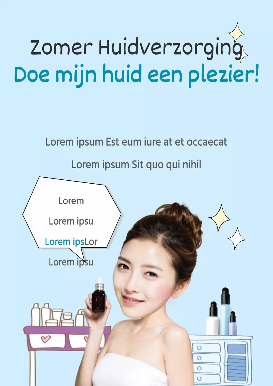 Zomer huidverzorging flyer met lichtblauwe achtergrond