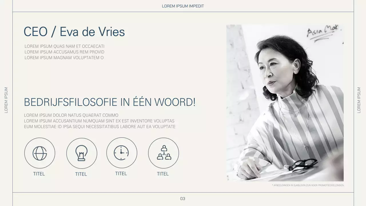 Eenvoudige lay-out in beige en marine voor een bedrijfsprofiel