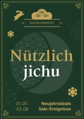Neujahrsplakat in Grün und Gold
