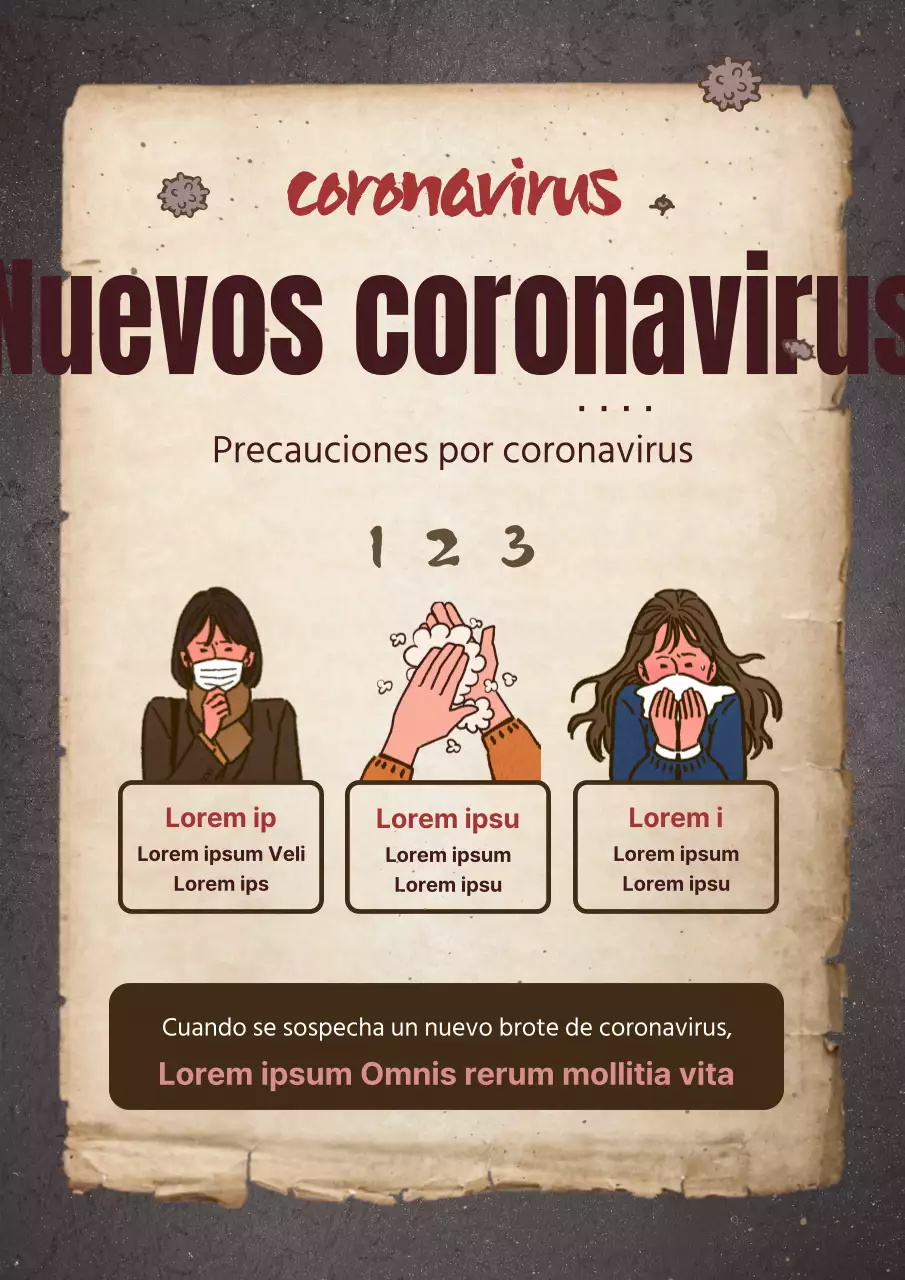 Folleto vintage de la campaña de prevención de la gripe en color beige